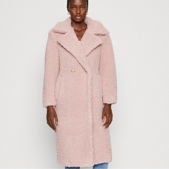 Long UGG Gertrude Teddy Sherpa Fleece Jacket Coat Clay Pink - Picture 2 of 7